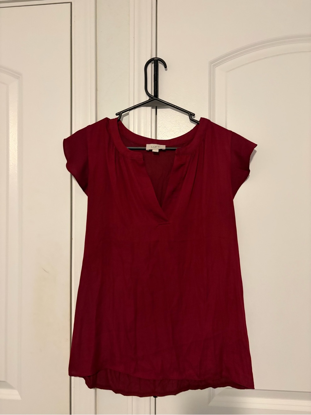 LOFT Burgundy Cap Sleeve V-Neck Blouse
